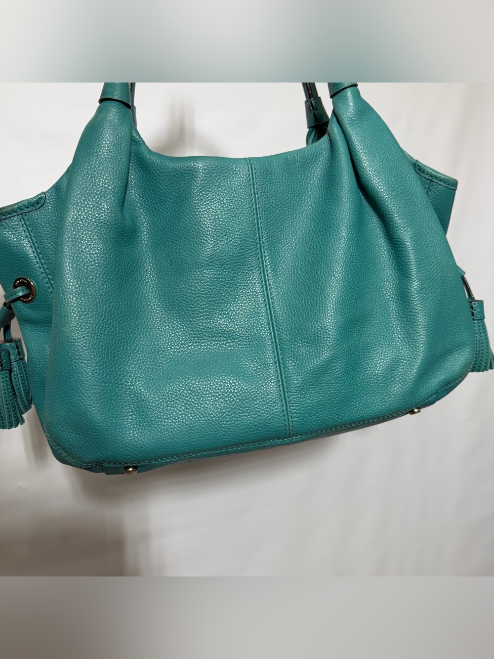 Kate Spade โข Stevie Leather Hobo Shoulder Bag Turquoise Blue Tassels - Picture 7 of 15